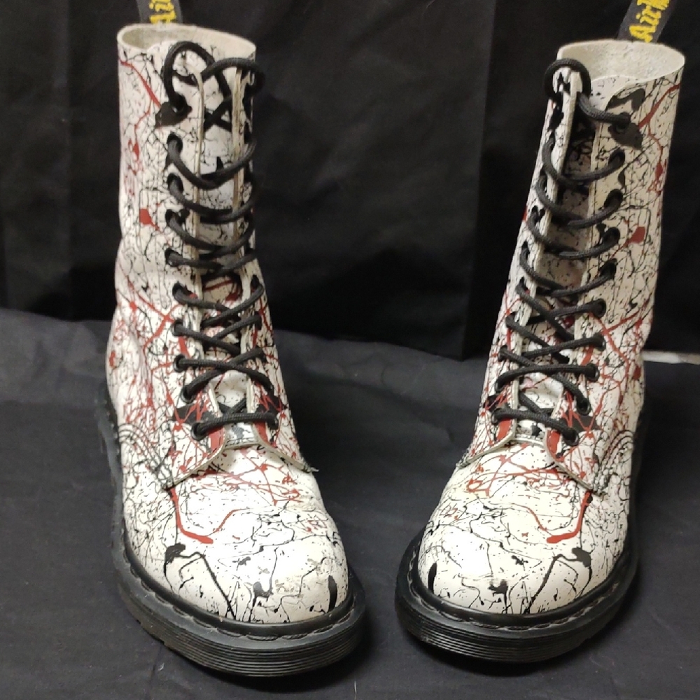 Dr. Martens White W/ Red And Black Splatter Boots